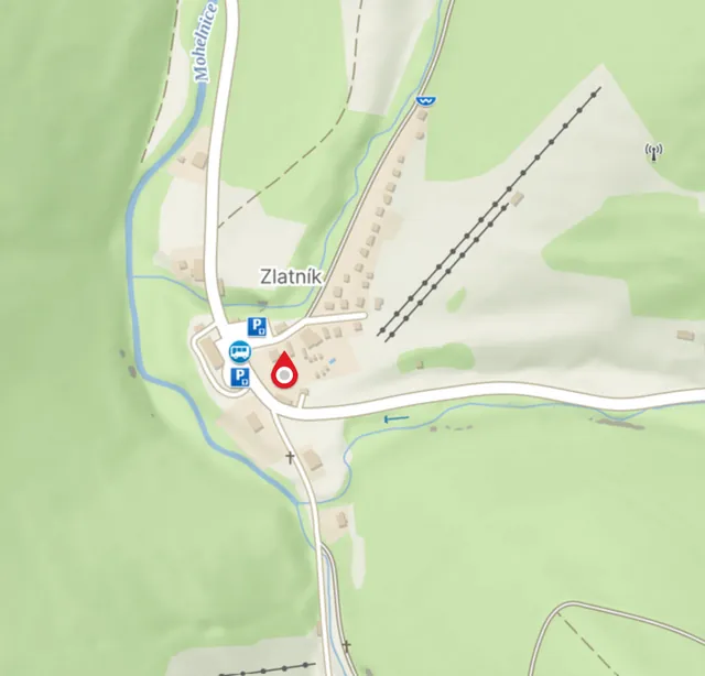 Mapa – poloha chalupy Myslivna Zlatník v obci Zlatník